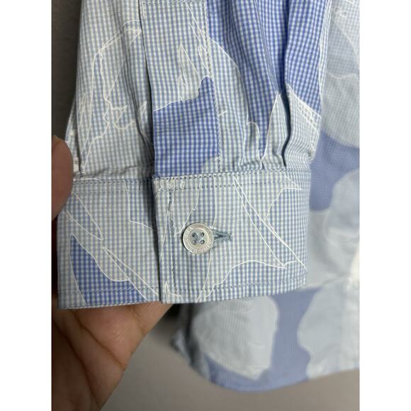 CAROLINA HERRERA Floral Print Three-Quarter Sleeve Blue Button Up Size 10 - Picture 8 of 9